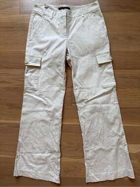 Theory Light Cream Linen-Blend Cargo Pants